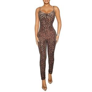 NWT Naked Wardrobe Sleeveless Bustier Jumpsuit Leopard Camel- Medium